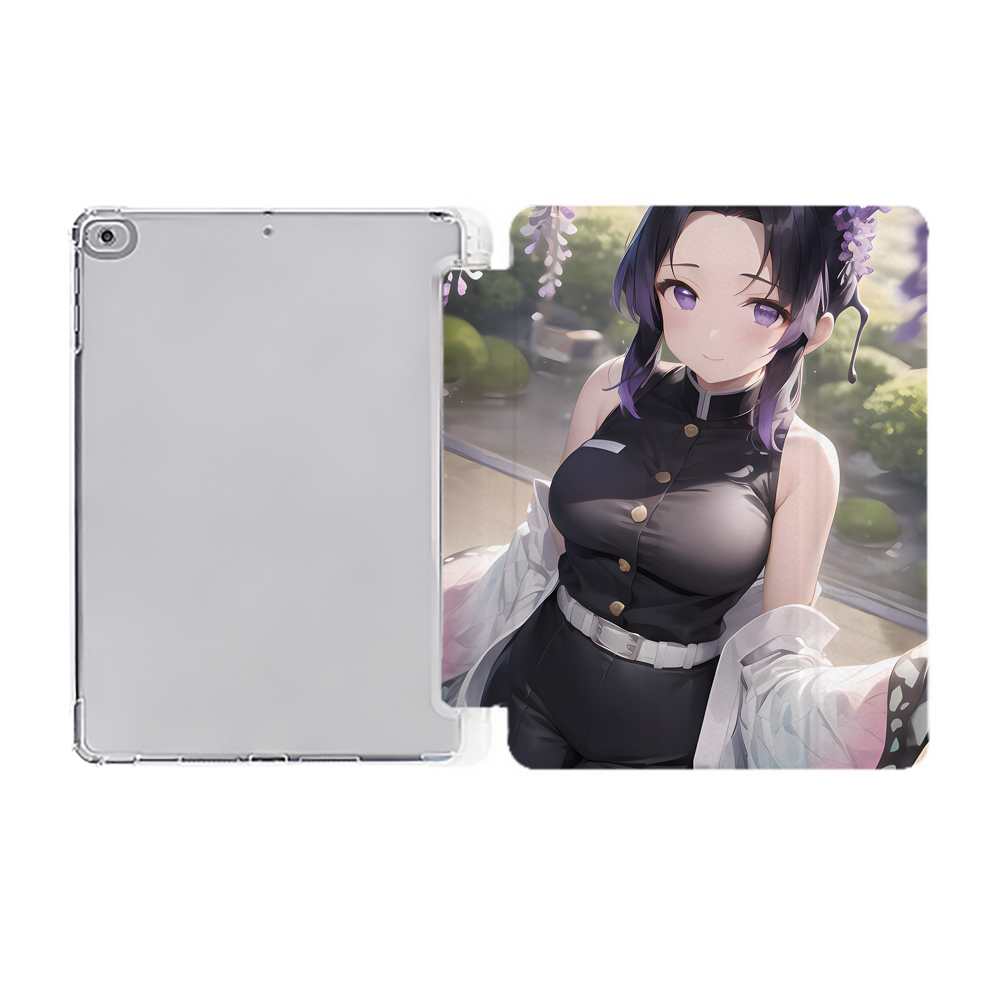 （画像用） 鬼滅の刃（きめつのやいば）蟲柱-胡蝶 しのぶ／こちょう しのぶ Kochou Shinobu IPad ケース ペン収納付き 三つ折りスタンド PUレザー×シリコン 対応機種9.5/10.5/10.9インチ